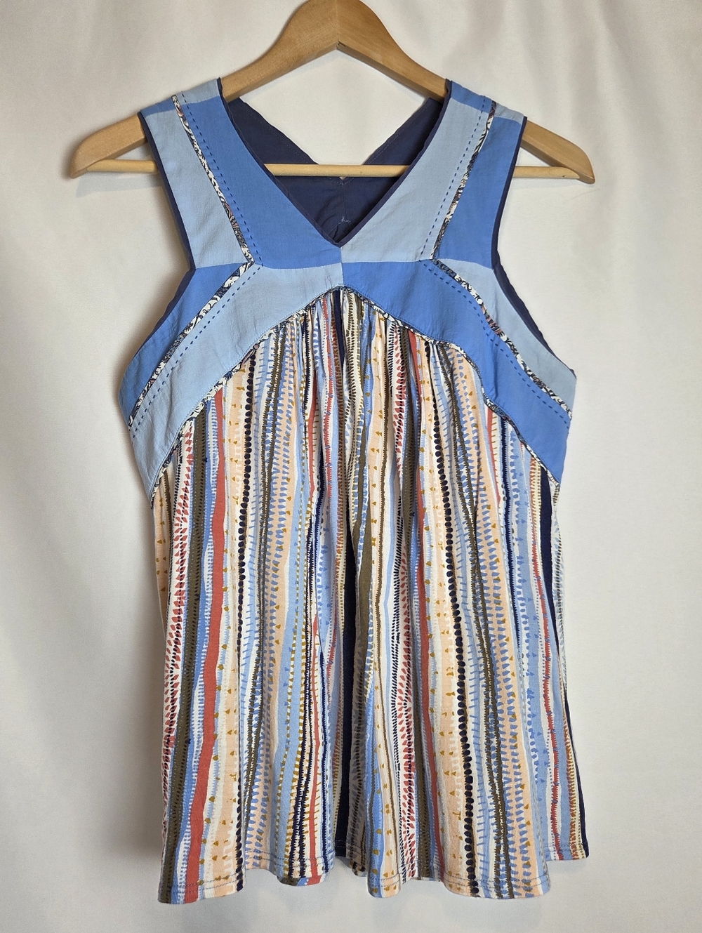 Anthropologie One September Fit And Flare Blue Striped Tank Top Blouse - Picture 2 of 11